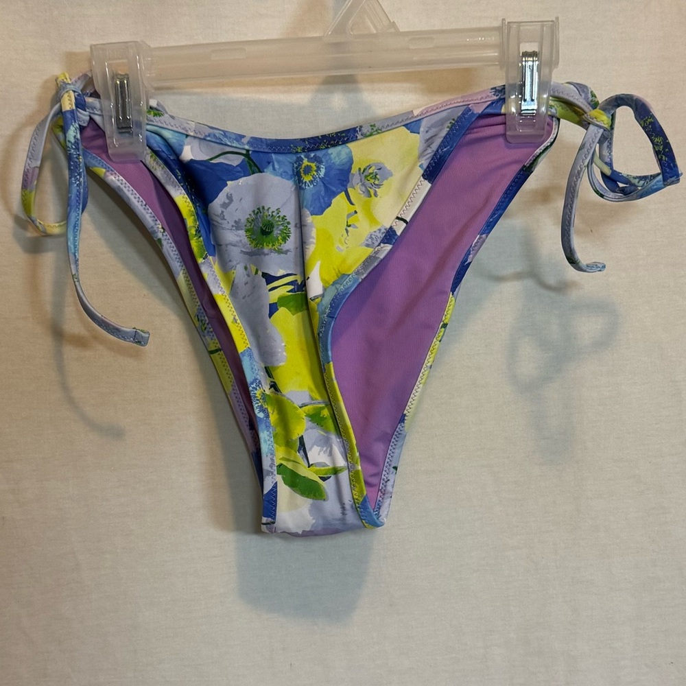 AA-415 Aerie NWT Cheekiest Side Tie Blue & Green Floral Bikini Bottoms Size S
